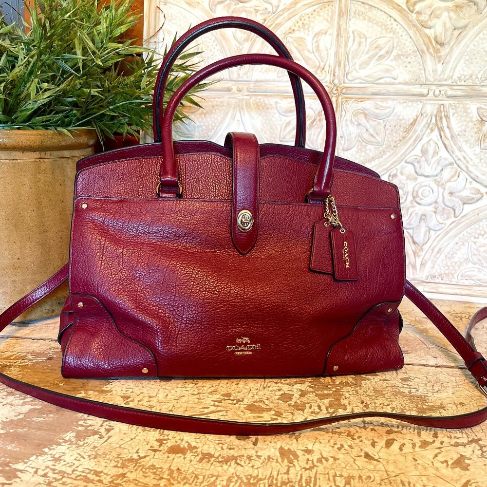 Coach Burgundy Pebbled Leather Mercer 30 Satchel